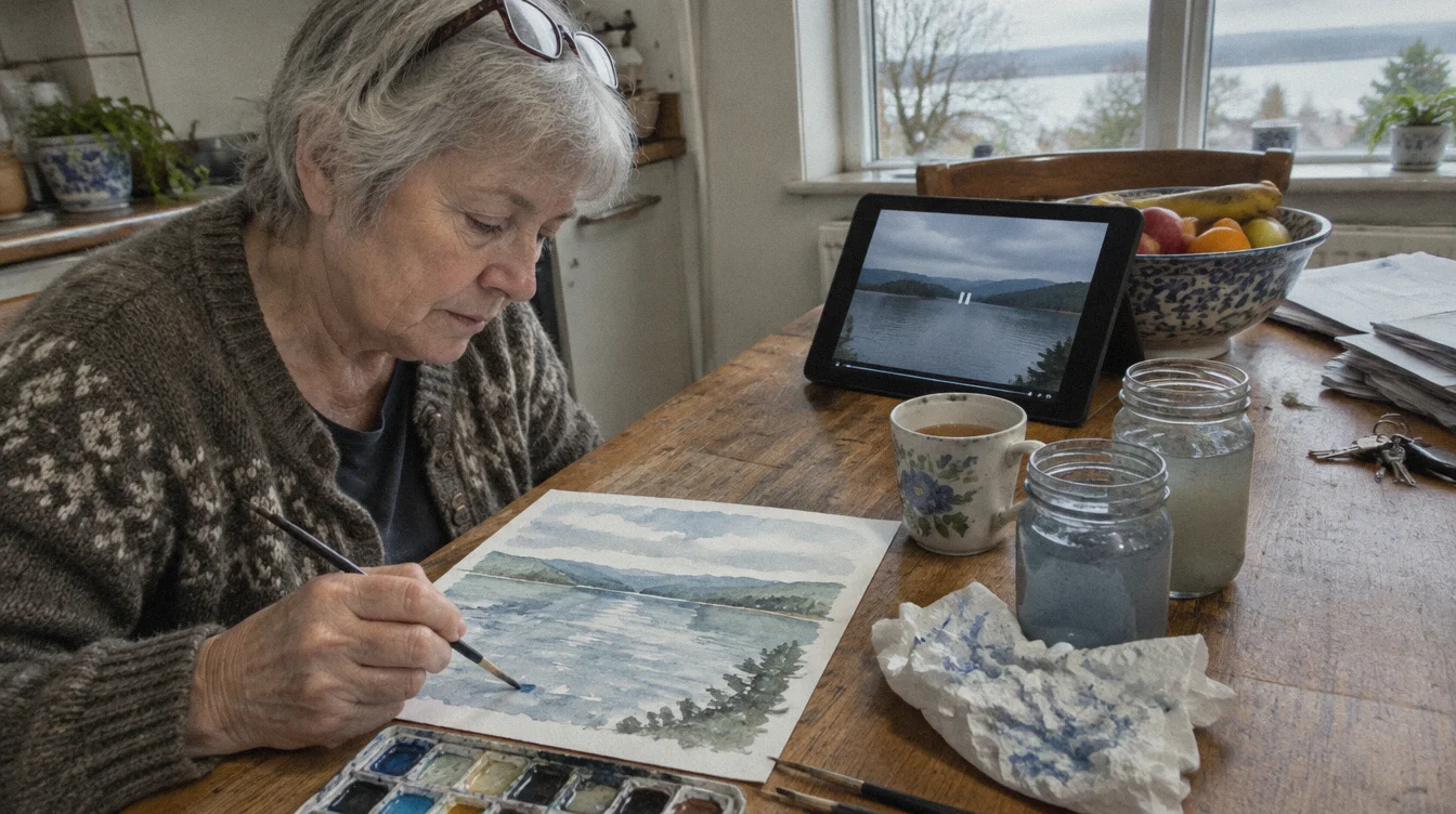 A woman painting with watercolors at home