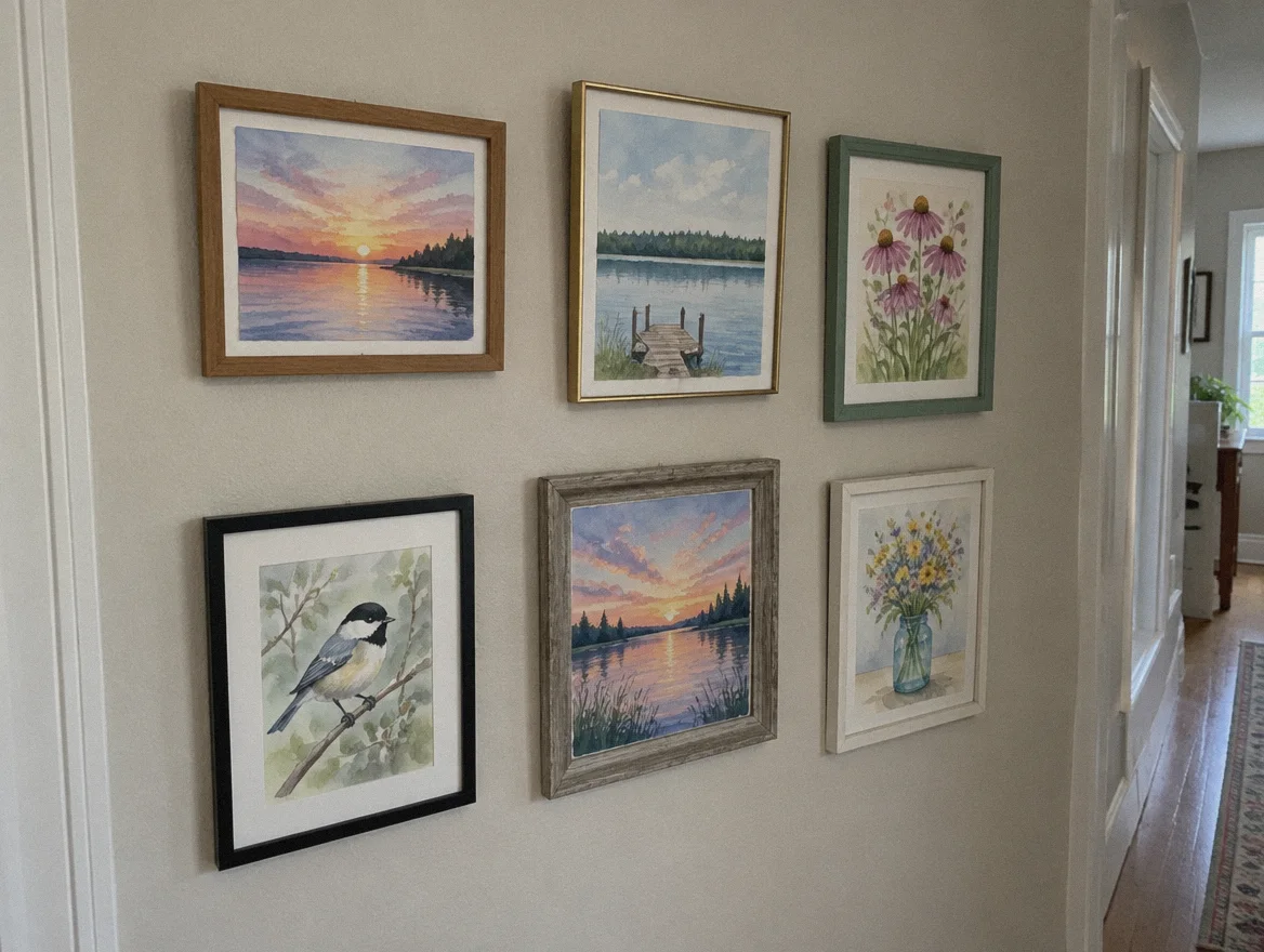 A small gallery of finished watercolor paintings